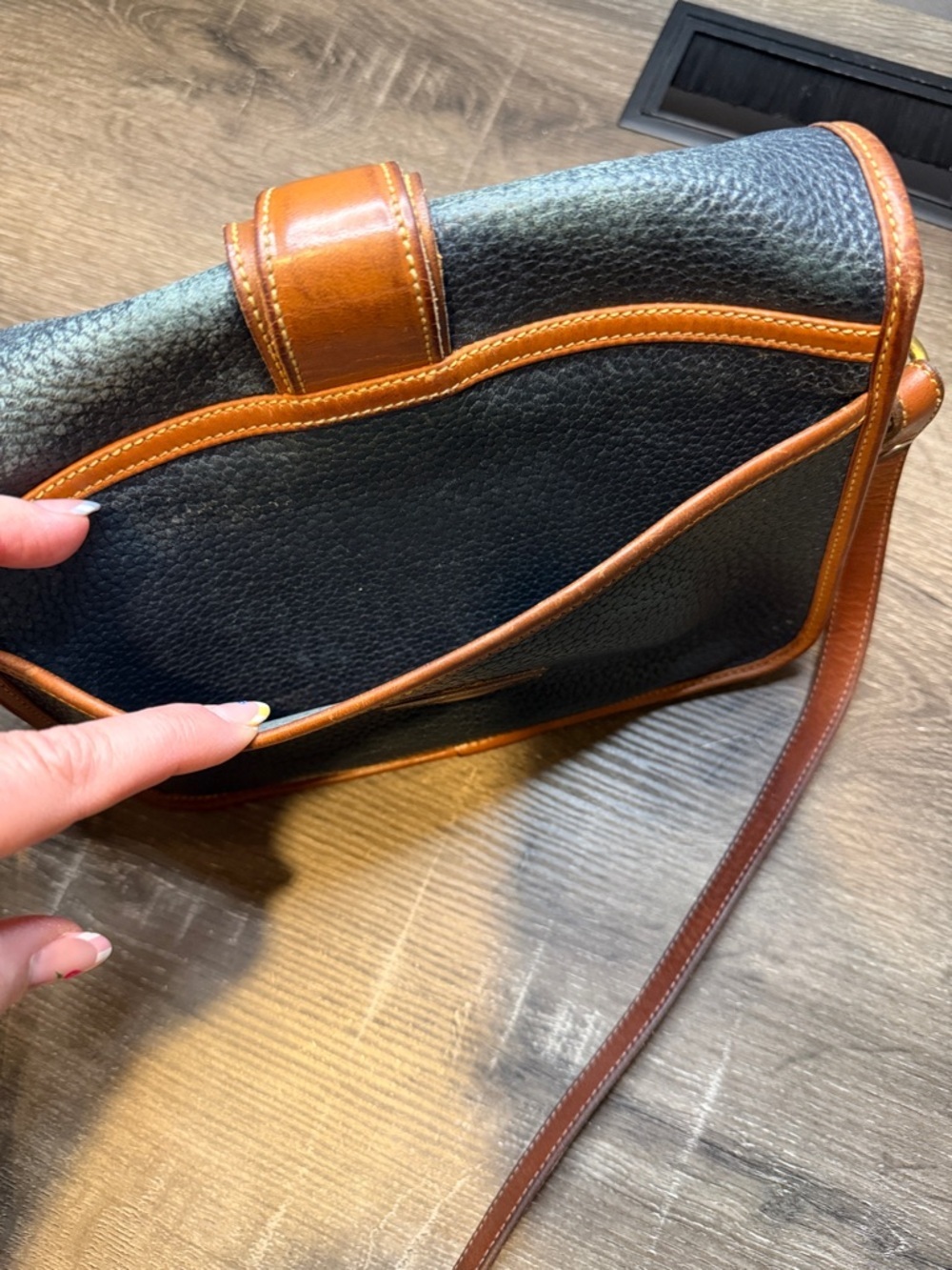 Dooney & Bourke Classic Blue Pebbled Leather Crossbody with Brown Trim - Picture 5 of 7